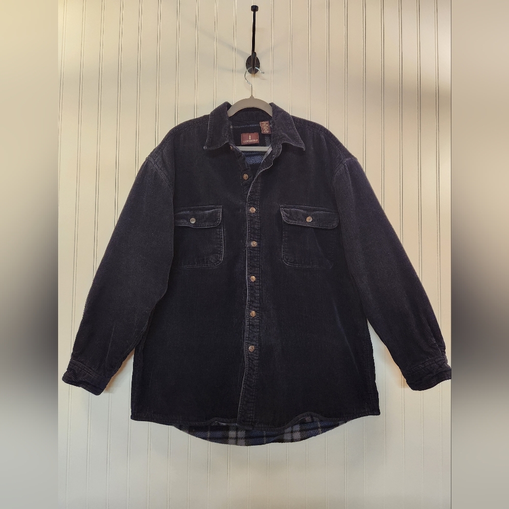 Lansboro Men's Black Flannel Fleece Lined Corduroy Shirt‎ Jacket Size XL Thick